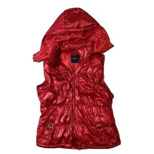 Women red vest removable hood fall winter size M 8-10 Faded Glory